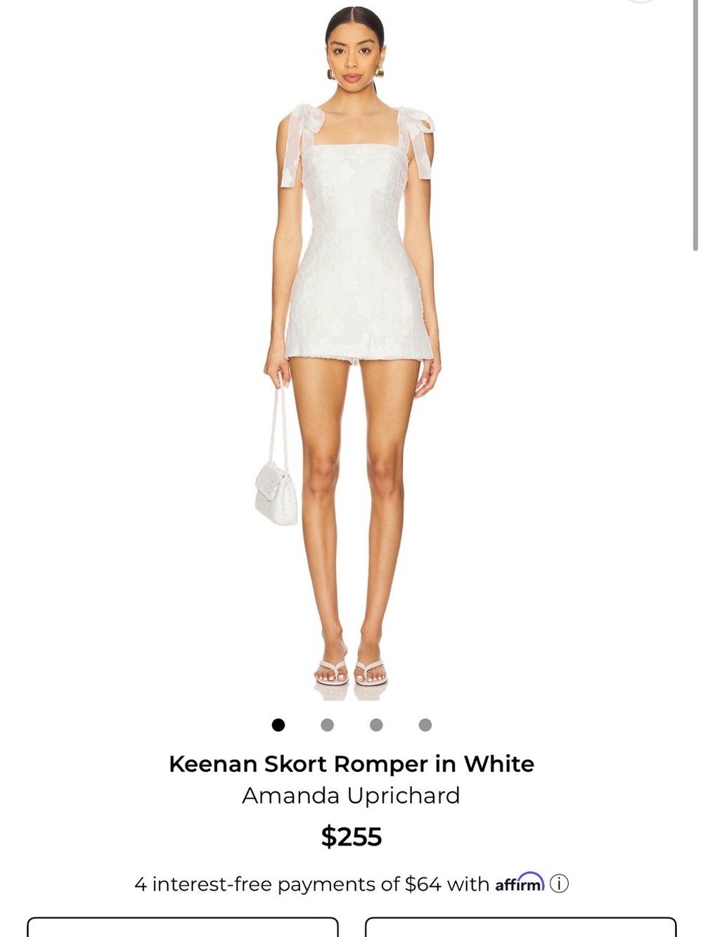 Amanda Uprichard White Tie-Shoulder Skort Romper